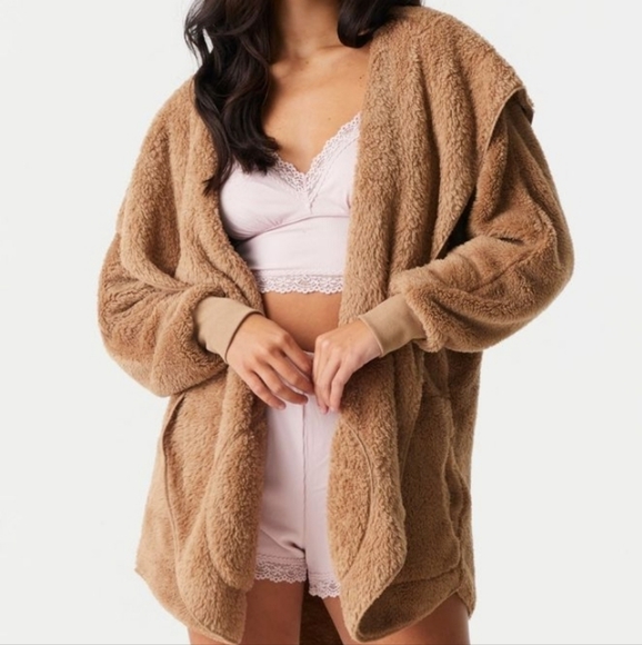 Urban Planet Open Front Hooded Sherpa Cardigan Sweater | White | Women's small - Picture 8 of 8